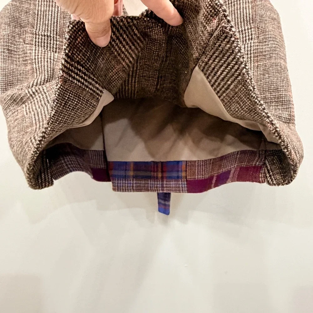Houston White Womens Medium WOOL Mix Vest Brown Glen Plaid Tailored Academia